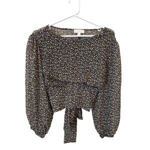 Bkk Chance Crop Top Size Large Floral Tie Back Lined Black Peasant Boho Chic